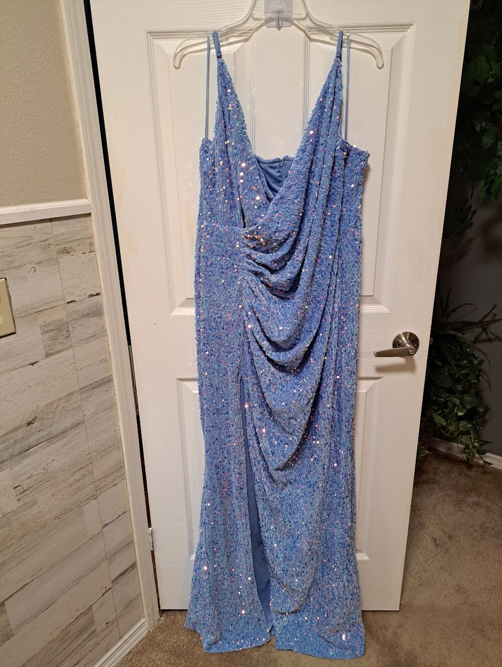 Blue Velvet Iridescent Sequin Gown